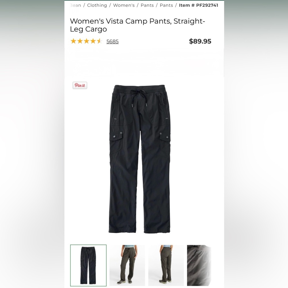 L.L. Bean Women's Vista Camp Pants, Black, Straight-Leg Cargo. XL.